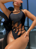 Solid Hollow Out Bandage One Piece Swimsuit CSYZ-A09H