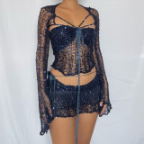 Fashion Sequin Knits Three Piece Skirts Set GCNF-0288