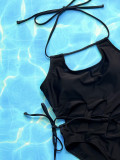 Solid Hollow Out Bandage One Piece Swimsuit CSYZ-A09H