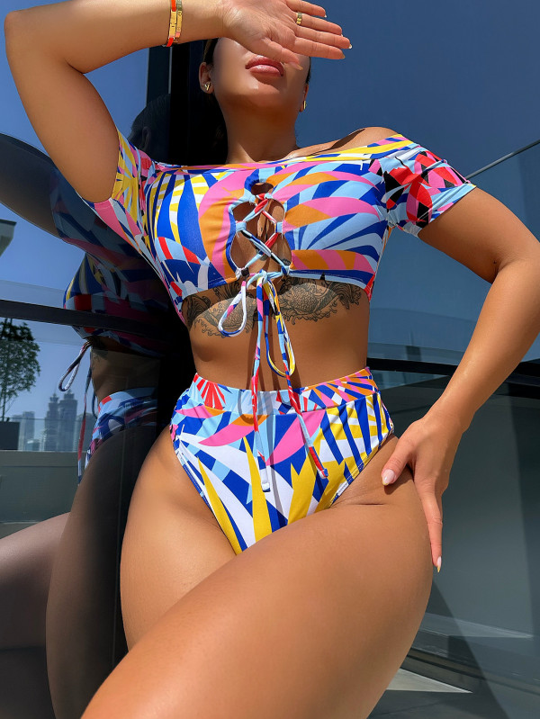 Fashion Print Bandage Two Piece Swimsuit CSYZ-A07H