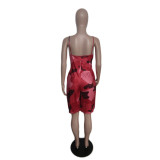 Plus Size Tie Dye Print Sling Romper QXTF-8882