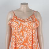 Plus Size V Neck Sling Print Maxi Dress NY-10488