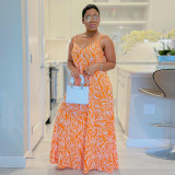Plus Size V Neck Sling Print Maxi Dress NY-10488