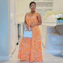 Plus Size V Neck Sling Print Maxi Dress NY-10488