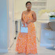 Plus Size V Neck Sling Print Maxi Dress NY-10488