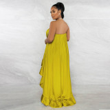 Solid Color Wrap Chest Irregular Maxi Dress NY-10493