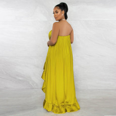 Solid Color Wrap Chest Irregular Maxi Dress NY-10493