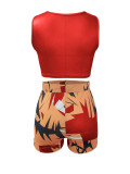Casual Beach Holiday Print Tank Top Shorts Two Piece Set GSDF-2155