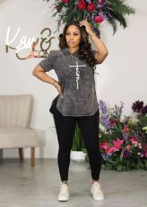 Casual Print Short Sleeve Sport Two Piece Pants Set WAF-775891