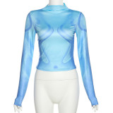 Long Sleeve Round Neck Fashion Print Slim Fit Top GYME-K22L24220