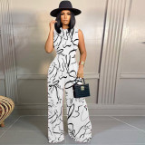 Print Sleeveless Bodysuit And Wide Leg Pants 2 Piece Set SHD-9615