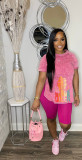Casual Print Short Sleeve Sports Two Piece Shorts Set WAF-7590226