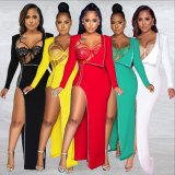 Hot Diamond Bodysuits Split Long Dress Two Piece Set NY-2286