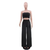 Solid Casual Chest Wrap Pants Two Piece Set GYLY-9468