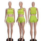 Casual Hollow Out Drawstring Two Piece Shorts Set YD-8750