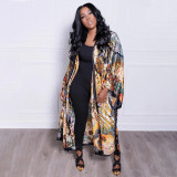 Casual Printed Long Cloak Coat (Without Belt)YF-10173