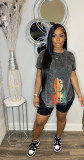 Casual Print Short Sleeve Sports Two Piece Shorts Set WAF-7590226