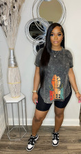 Casual Print Short Sleeve Sports Two Piece Shorts Set WAF-7590226