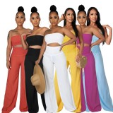 Solid Casual Chest Wrap Pants Two Piece Set GYLY-9468
