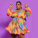 Plus Size Printed V-neck Dress With Belt OSIF-20858