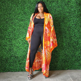 Casual Printed Long Cloak Coat (Without Belt)YF-10173