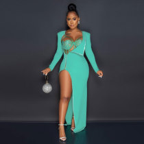 Hot Diamond Bodysuits Split Long Dress Two Piece Set NY-2286