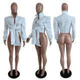 Solid Color Tie Up Long Sleeve Shirt SFY-2326
