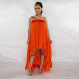 Solid Color Wrap Chest Irregular Maxi Dress NY-10493