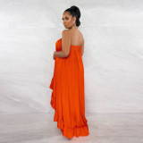 Solid Color Wrap Chest Irregular Maxi Dress NY-10493