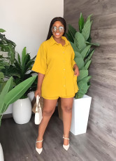 Casual Solid Color Lapel Long Shirt Shorts Suit GYLY-9908