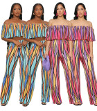 Fashion Print One Shoulder Tops Two Piece Pants Set WSM-5344