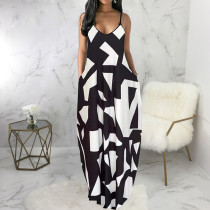Plus Size Sexy Print Sleeveless Loose Sling Maxi Dress SMR-11429