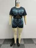 Plus Size Sexy Print See Through Slim Nightclub Two Piece Set NY-2730