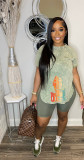 Casual Print Short Sleeve Sports Two Piece Shorts Set WAF-7590226