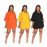 Casual Solid Color Lapel Long Shirt Shorts Suit GYLY-9908