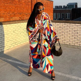 Casual Printed Long Cloak Coat (Without Belt)YF-10173