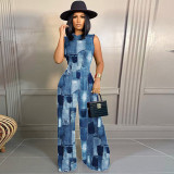 Print Sleeveless Bodysuit And Wide Leg Pants 2 Piece Set SHD-9615