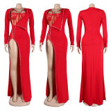 Hot Diamond Bodysuits Split Long Dress Two Piece Set NY-2286