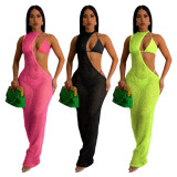 Sexy Beach Solid Color Mesh Three Piece Set MZ-2796