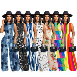 Print Sleeveless Bodysuit And Wide Leg Pants 2 Piece Set SHD-9615