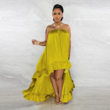 Solid Color Wrap Chest Irregular Maxi Dress NY-10493