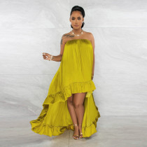 Solid Color Wrap Chest Irregular Maxi Dress NY-10493