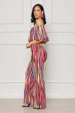 Fashion Print One Shoulder Tops Two Piece Pants Set WSM-5344