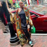 Casual Printed Long Cloak Coat (Without Belt)YF-10173