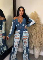 Casual Holes Straight Jeans MEM-88493