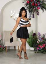 Striped Print Vest Pleated Skirt Sports Home Set CM-8686