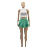 Sexy Sleeveless Pleated Mini Skirt 2 Piece Sets ANDF-1356