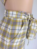 Fashion Plaid Shirts And Shorts Two Piece Set (With Waist Belt)LM-8363