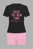 Plus Size Letter Print T-Shirts Shorts Two Piece Set GDNF-N8008K10
