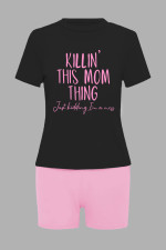 Plus Size Letter Print T-Shirts Shorts Two Piece Set GDNF-N8008K10